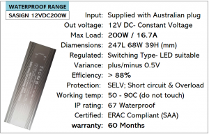 12V 200W Waterproof Power Supplies - LED Safe