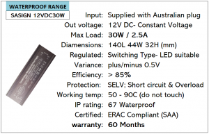 12V 30W Waterproof Power Supplies - LED Safe