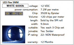 White 6000k 5mm X 5M non waterproof strip lighting from SLA