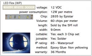 Warm White 3000k WP flexible LED strip lighting from SLA